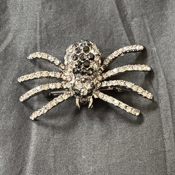 Elegant Crystal Spider Brooch in Black and Silver - Picture 1 of 9